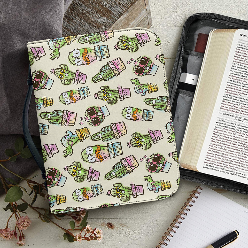 Cute Cartoon Cactus Pattern Print Leather Bible Cover