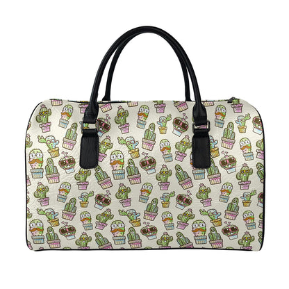 Cute Cartoon Cactus Pattern Print Leather Duffle Bag