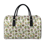 Cute Cartoon Cactus Pattern Print Leather Duffle Bag