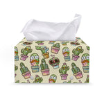 Cute Cartoon Cactus Pattern Print Leather Tissue Box Cover