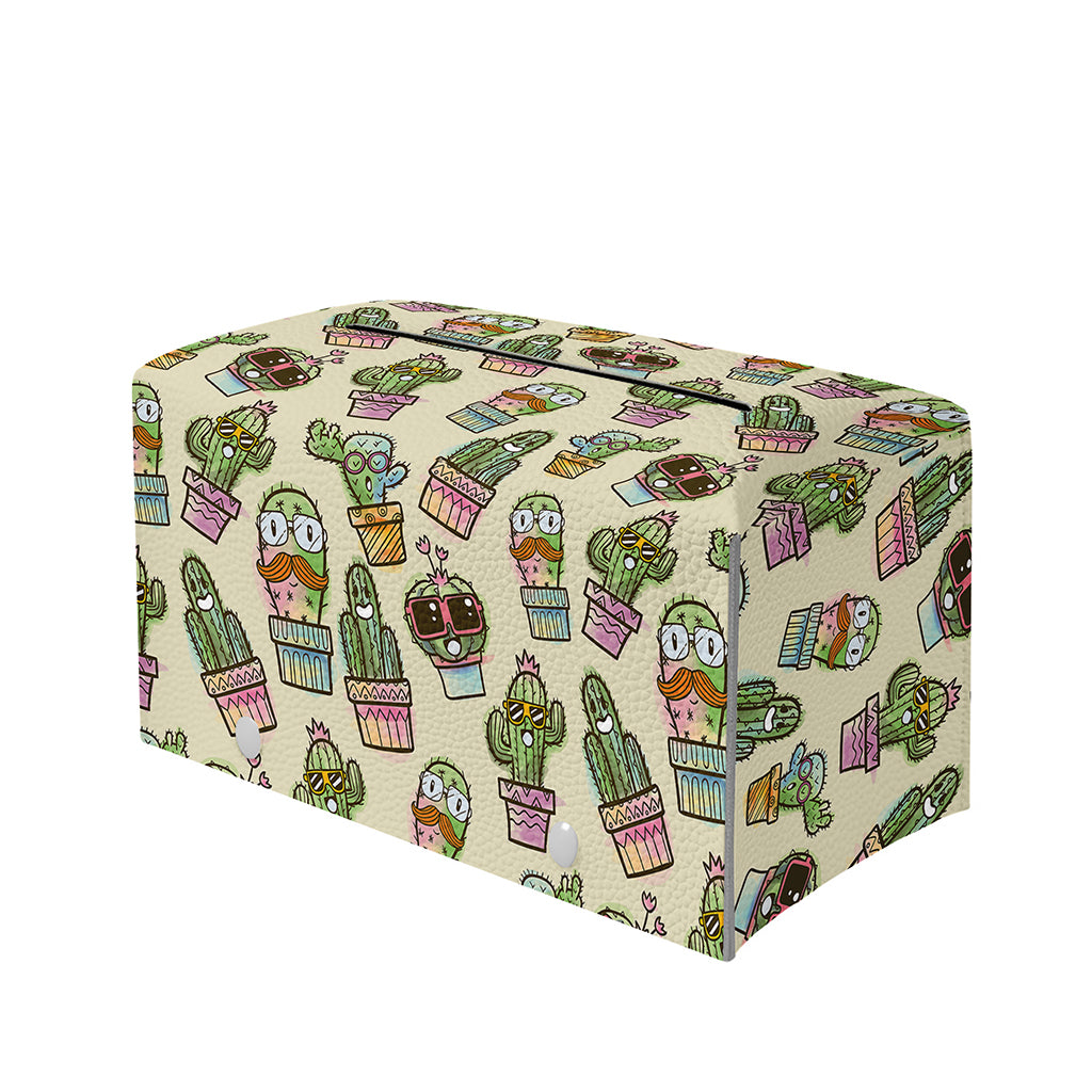 Cute Cartoon Cactus Pattern Print Leather Tissue Box Cover