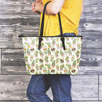 Cute Cartoon Cactus Pattern Print Leather Tote Bag