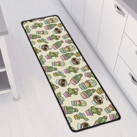 Cute Cartoon Cactus Pattern Print Long Kitchen Mat