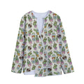 Cute Cartoon Cactus Pattern Print Long Sleeve Short Coat