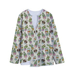 Cute Cartoon Cactus Pattern Print Long Sleeve Short Coat