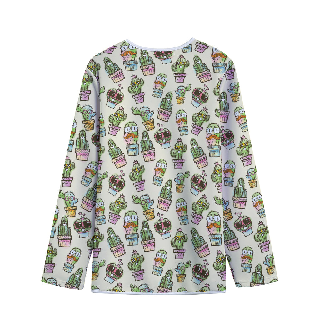 Cute Cartoon Cactus Pattern Print Long Sleeve Short Coat