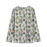 Cute Cartoon Cactus Pattern Print Long Sleeve Short Coat