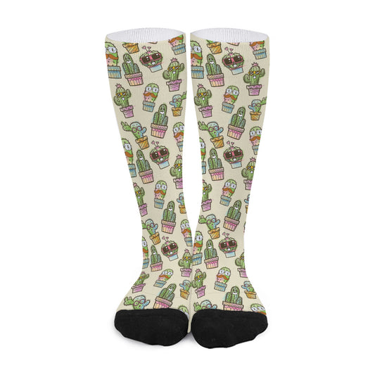 Cute Cartoon Cactus Pattern Print Long Socks