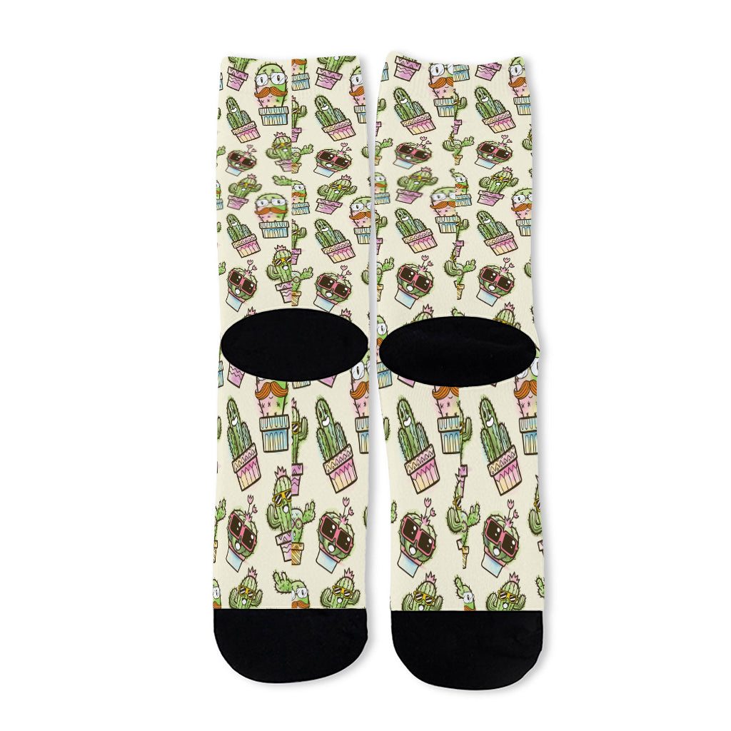Cute Cartoon Cactus Pattern Print Long Socks