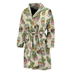 Cute Cartoon Cactus Pattern Print Men's Bathrobe