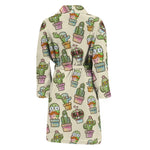 Cute Cartoon Cactus Pattern Print Men's Bathrobe