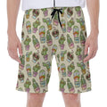 Cute Cartoon Cactus Pattern Print Men's Beach Shorts