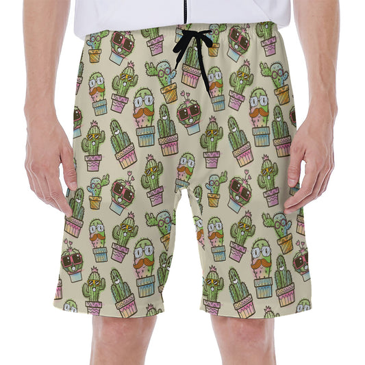 Cute Cartoon Cactus Pattern Print Men's Beach Shorts