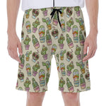 Cute Cartoon Cactus Pattern Print Men's Beach Shorts