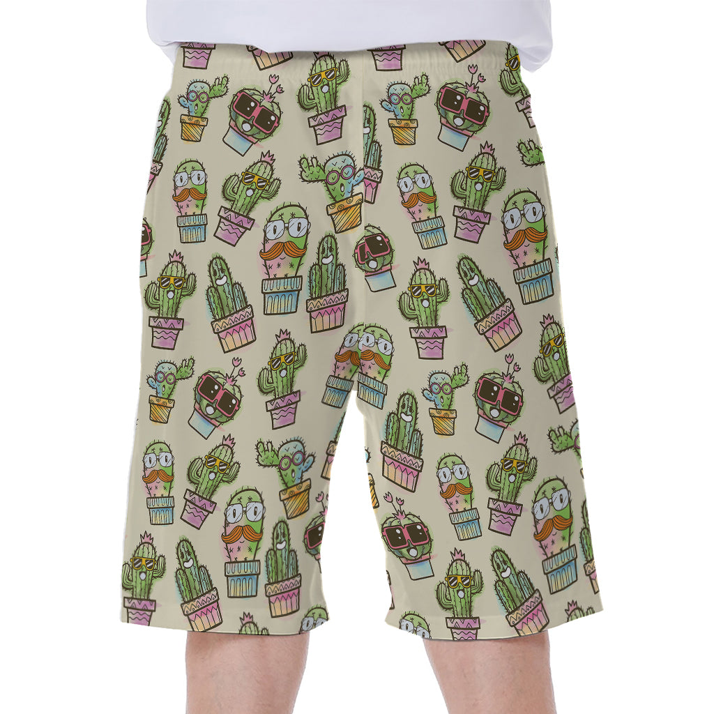 Cute Cartoon Cactus Pattern Print Men's Beach Shorts