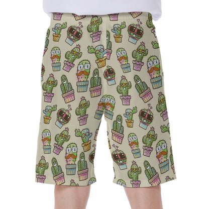 Cute Cartoon Cactus Pattern Print Men's Beach Shorts