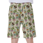 Cute Cartoon Cactus Pattern Print Men's Beach Shorts