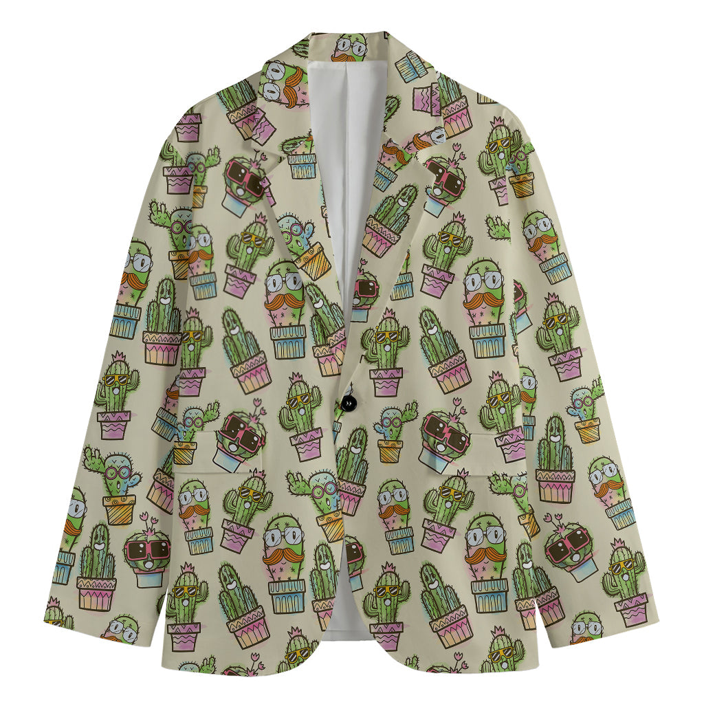 Cute Cartoon Cactus Pattern Print Men's Blazer