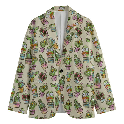 Cute Cartoon Cactus Pattern Print Men's Blazer