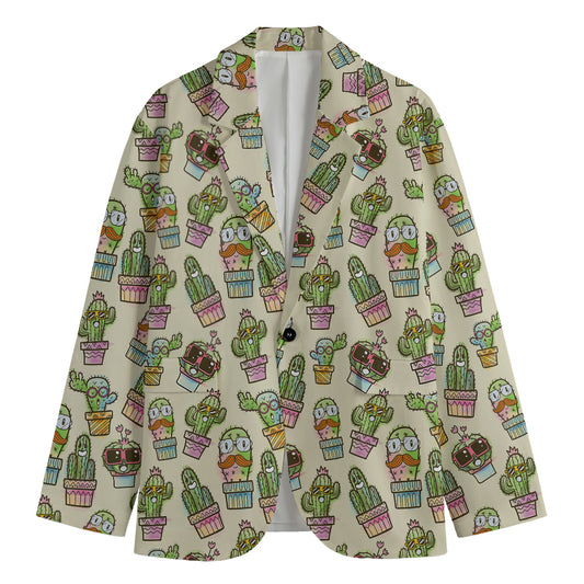 Cute Cartoon Cactus Pattern Print Men's Blazer