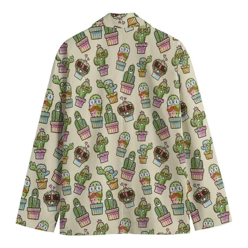 Cute Cartoon Cactus Pattern Print Men's Blazer