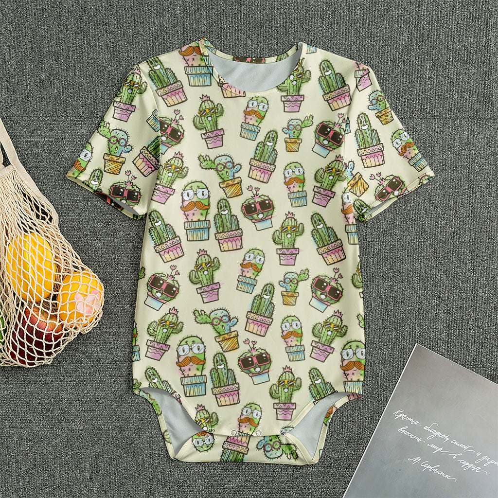 Cute Cartoon Cactus Pattern Print Men's Bodysuit