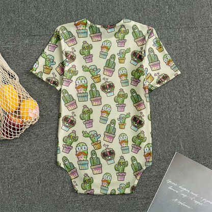 Cute Cartoon Cactus Pattern Print Men's Bodysuit