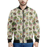 Cute Cartoon Cactus Pattern Print Men's Bomber Jacket
