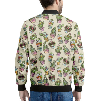 Cute Cartoon Cactus Pattern Print Men's Bomber Jacket
