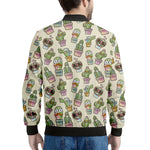 Cute Cartoon Cactus Pattern Print Men's Bomber Jacket