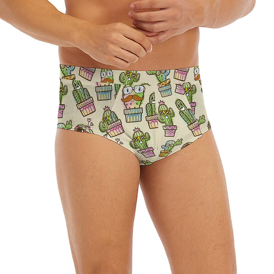 Cute Cartoon Cactus Pattern Print Men's Briefs