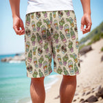 Cute Cartoon Cactus Pattern Print Men's Cargo Shorts
