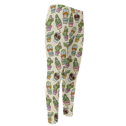 Cute Cartoon Cactus Pattern Print Men's Compression Pants