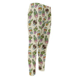 Cute Cartoon Cactus Pattern Print Men's Compression Pants