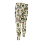 Cute Cartoon Cactus Pattern Print Men's Compression Pants