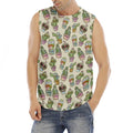 Cute Cartoon Cactus Pattern Print Men's Fitness Tank Top