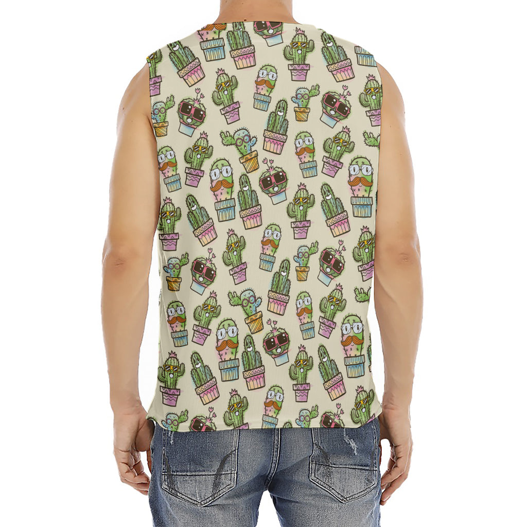 Cute Cartoon Cactus Pattern Print Men's Fitness Tank Top