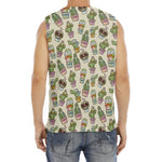 Cute Cartoon Cactus Pattern Print Men's Fitness Tank Top