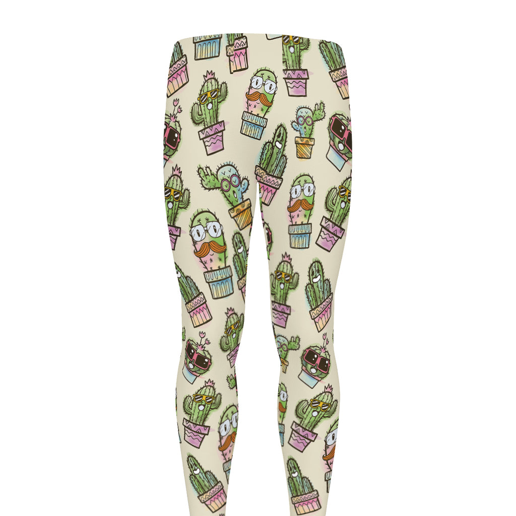 Cute Cartoon Cactus Pattern Print Men's leggings