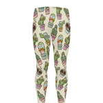 Cute Cartoon Cactus Pattern Print Men's leggings