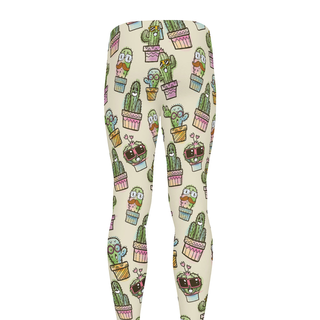 Cute Cartoon Cactus Pattern Print Men's leggings