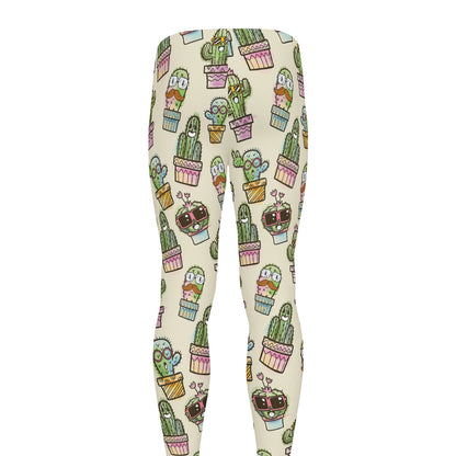 Cute Cartoon Cactus Pattern Print Men's leggings