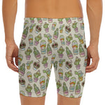 Cute Cartoon Cactus Pattern Print Men's Long Boxer Briefs