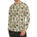 Cute Cartoon Cactus Pattern Print Men's Long Sleeve Rash Guard