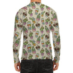 Cute Cartoon Cactus Pattern Print Men's Long Sleeve Rash Guard