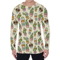 Cute Cartoon Cactus Pattern Print Men's Long Sleeve T-Shirt