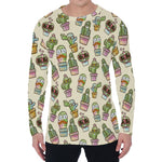 Cute Cartoon Cactus Pattern Print Men's Long Sleeve T-Shirt