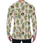 Cute Cartoon Cactus Pattern Print Men's Long Sleeve T-Shirt