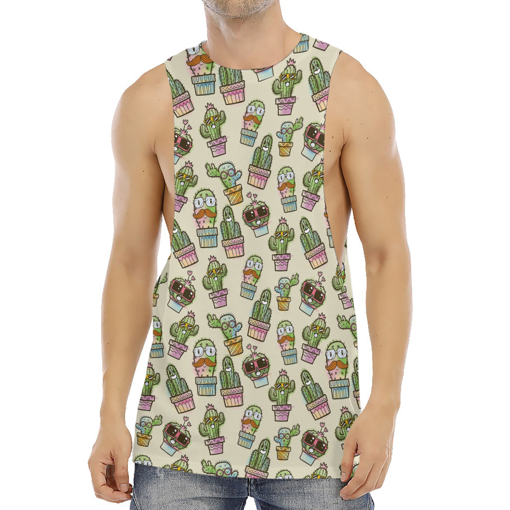 Cute Cartoon Cactus Pattern Print Men's Muscle Tank Top