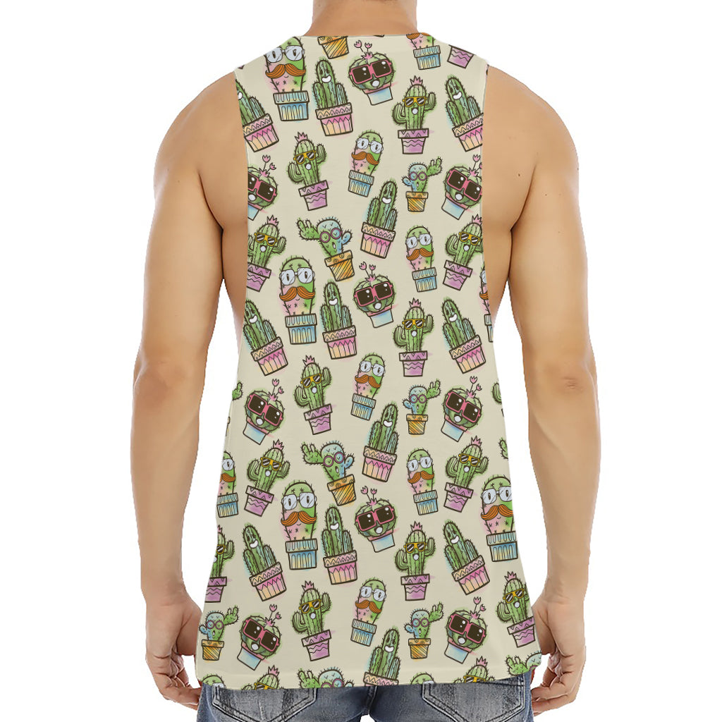 Cute Cartoon Cactus Pattern Print Men's Muscle Tank Top
